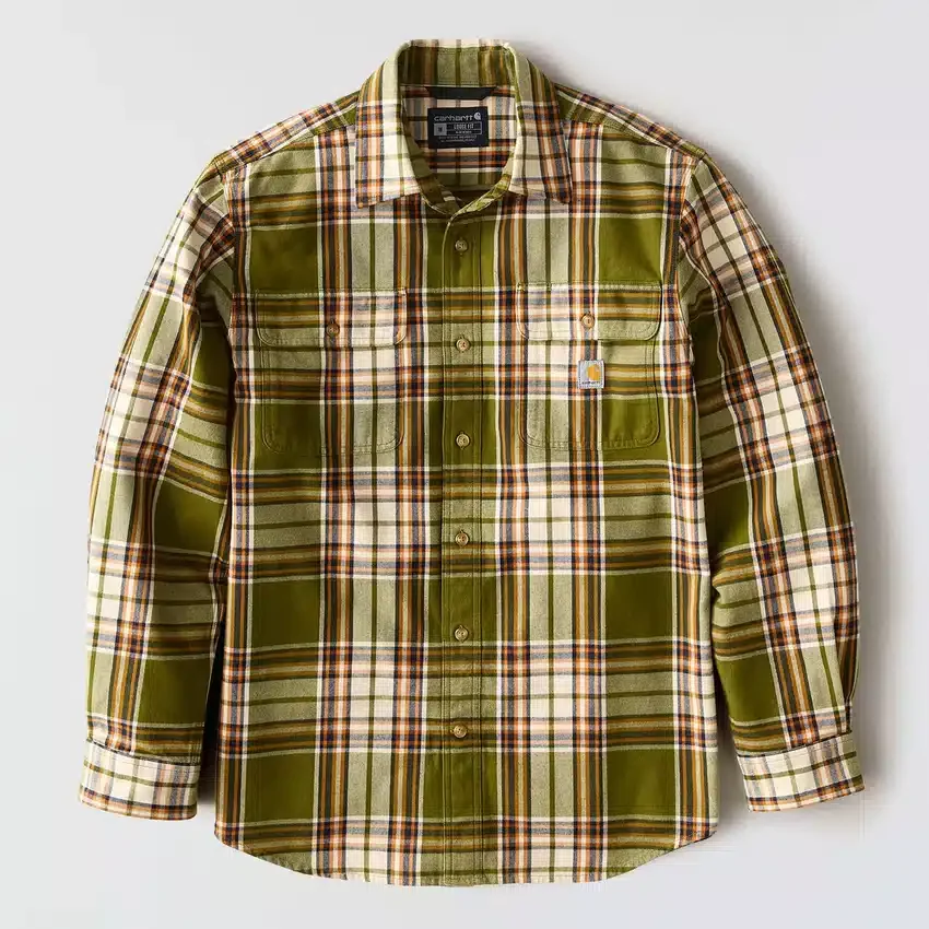 Camisa de franela a cuadros de manguitos largos, de corte holgado y tejido grueso