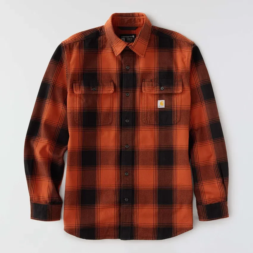 Camisa de franela a cuadros de manguitos largos, de corte holgado y tejido grueso