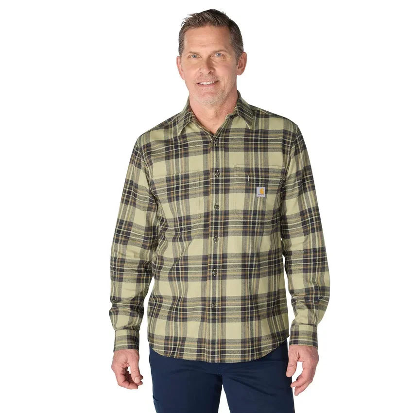 Camisa de franela a cuadros de manguitos largos, de peso medio y corte holgado Rugged Flex™