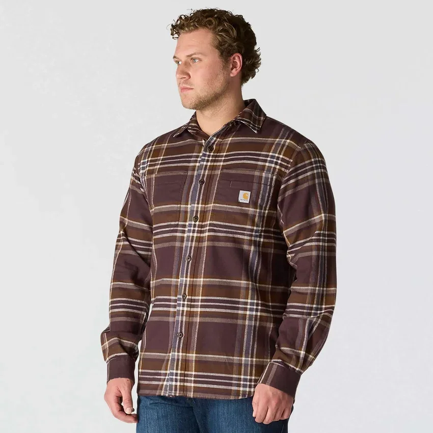 Camisa de franela a cuadros de manguitos largos, de peso medio y corte holgado Rugged Flex™