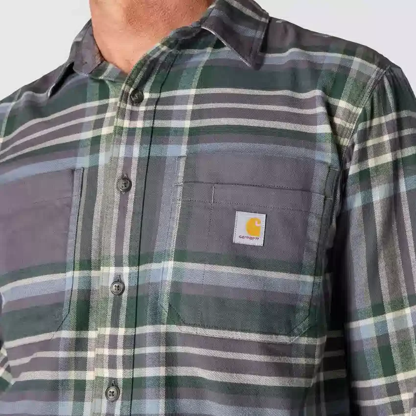 Camisa de franela a cuadros de manguitos largos, de peso medio y corte holgado Rugged Flex™