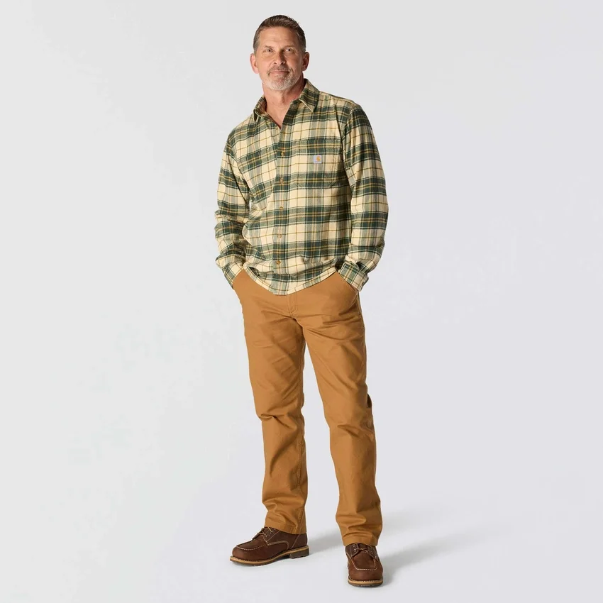 Camisa de franela a cuadros de manguitos largos, de peso medio y corte holgado Rugged Flex™
