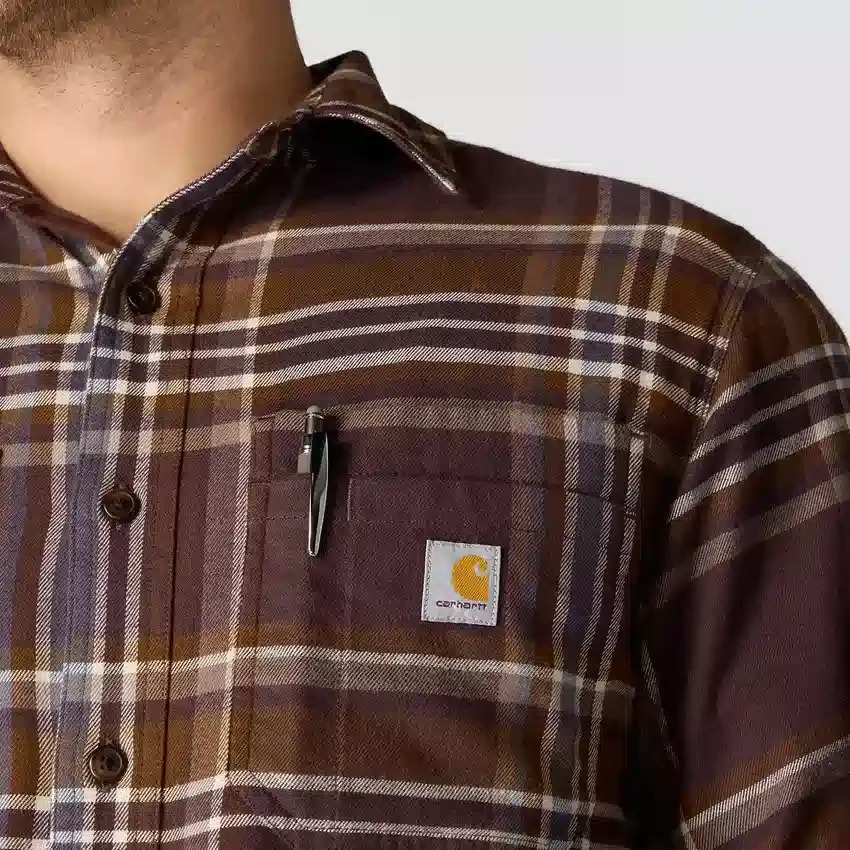 Camisa de franela a cuadros de manguitos largos, de peso medio y corte holgado Rugged Flex™