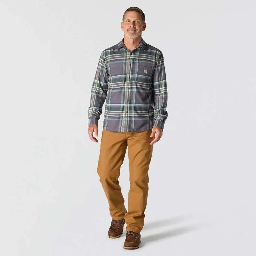 Camisa de franela a cuadros de manguitos largos, de peso medio y corte holgado Rugged Flex™