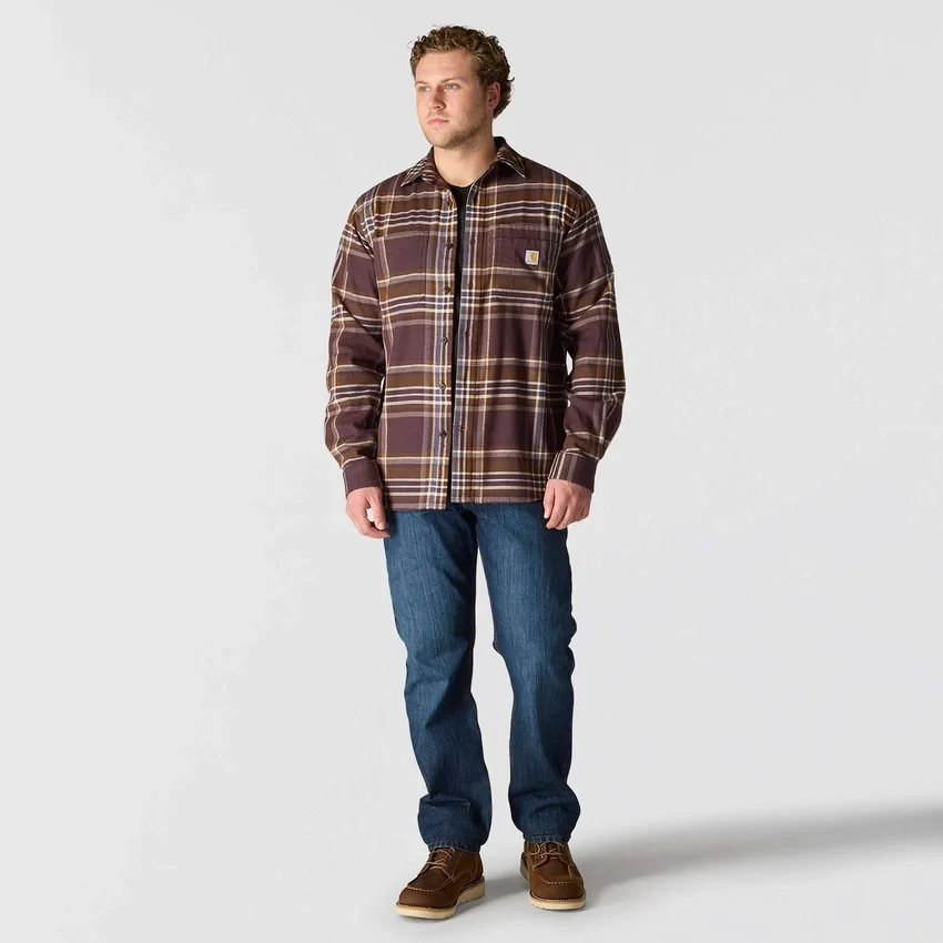 Camisa de franela a cuadros de manguitos largos, de peso medio y corte holgado Rugged Flex™