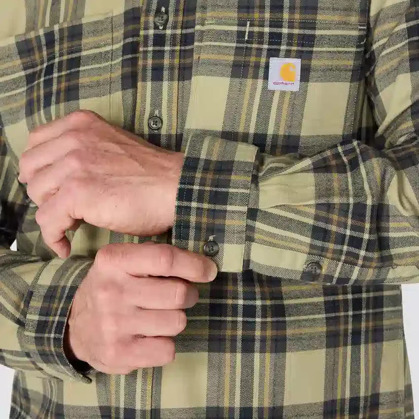 Camisa de franela a cuadros de manguitos largos, de peso medio y corte holgado Rugged Flex™
