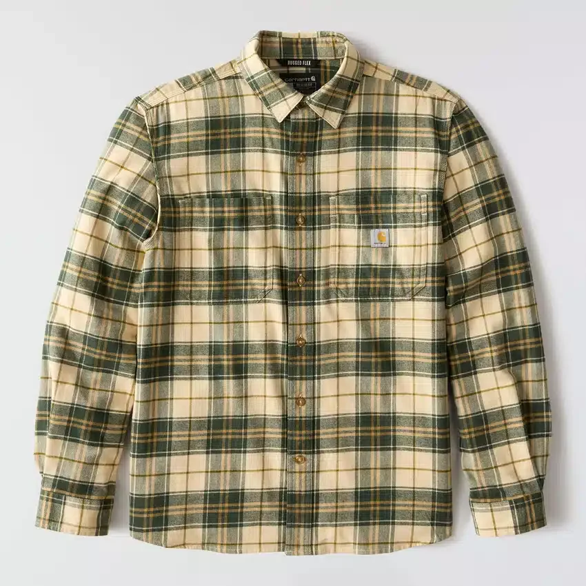 Camisa de franela a cuadros de manguitos largos, de peso medio y corte holgado Rugged Flex™