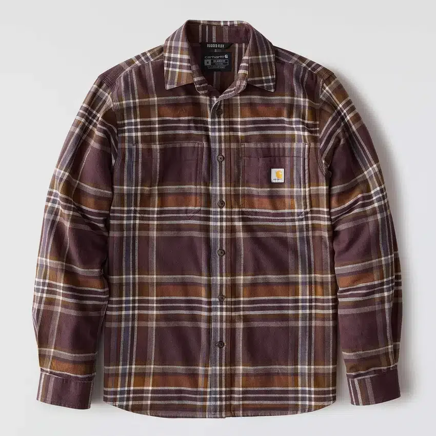 Camisa de franela a cuadros de manguitos largos, de peso medio y corte holgado Rugged Flex™