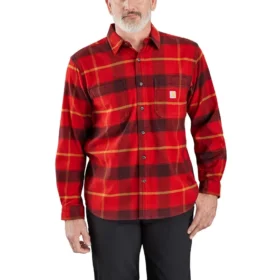 Camisa de franela de peso medio, con manguitos largos y estampado a cuadros, de corte holgado Rugged Flex®