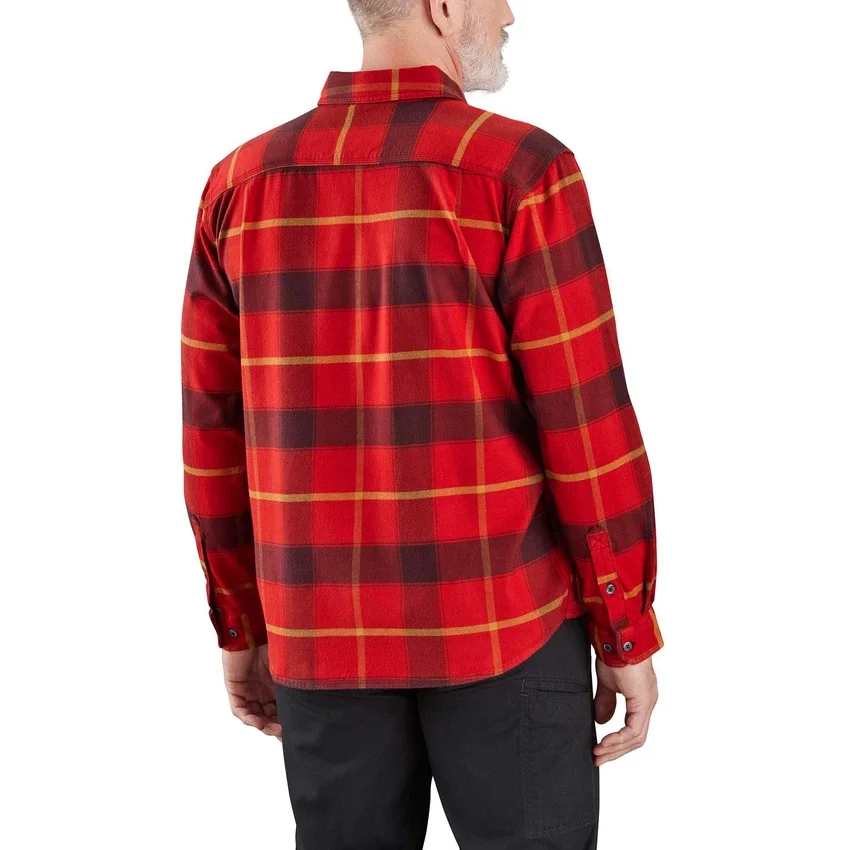 Camisa de franela de peso medio, con manguitos largos y estampado a cuadros, de corte holgado Rugged Flex®