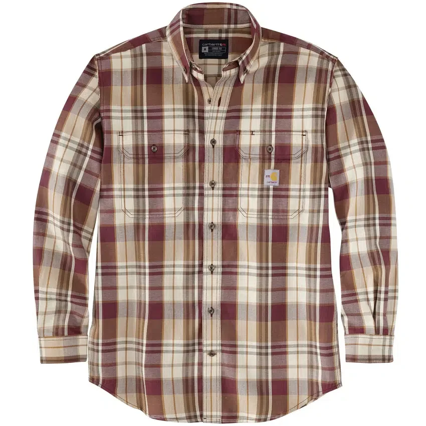 Camisa de hombre de sarga a cuadros, corte holgado y manguitos largos - Camisas ignífugas