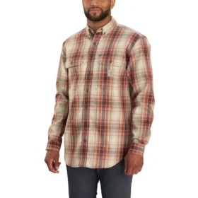 Camisa de hombre de sarga a cuadros, corte holgado y manguitos largos - Camisas ignífugas