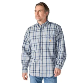 Camisa de hombre de sarga a cuadros, corte holgado y manguitos largos - Camisas ignífugas
