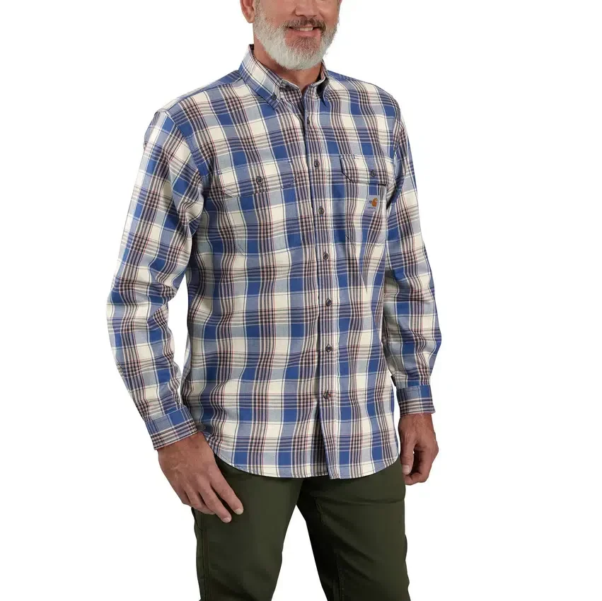 Camisa de hombre de sarga a cuadros, corte holgado y manguitos largos - Camisas ignífugas