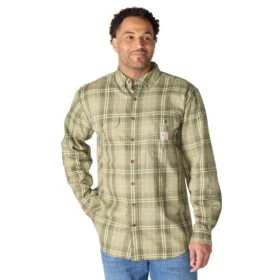 Camisa de hombre de sarga a cuadros, corte holgado y manguitos largos - Camisas ignífugas