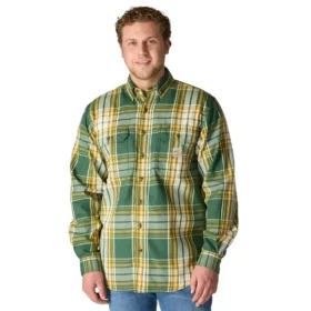 Camisa de hombre de sarga a cuadros, corte holgado y manguitos largos - Camisas ignífugas