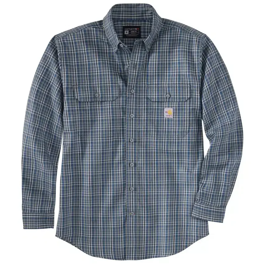Camisa de hombre de sarga a cuadros, corte holgado y manguitos largos - Camisas ignífugas