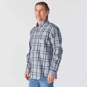 Camisa de hombre de sarga a cuadros, corte holgado y manguitos largos – Camisas ignífugas