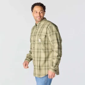Camisa de hombre de sarga a cuadros, corte holgado y manguitos largos – Camisas ignífugas