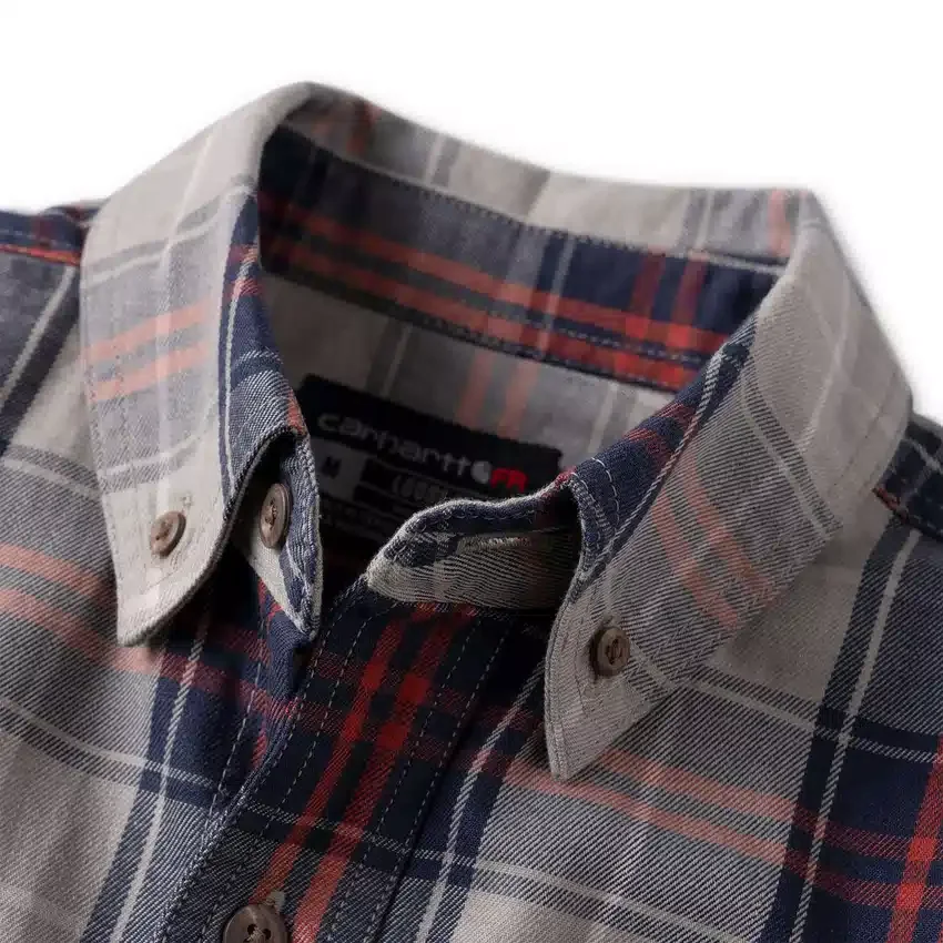 Camisa de hombre de sarga a cuadros, corte holgado y manguitos largos - Camisas ignífugas