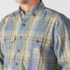 Camisa de hombre de sarga a cuadros, corte holgado y manguitos largos - Camisas ignífugas