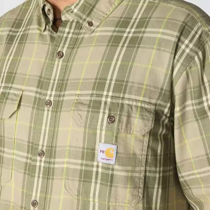 Camisa de hombre de sarga a cuadros, corte holgado y manguitos largos - Camisas ignífugas