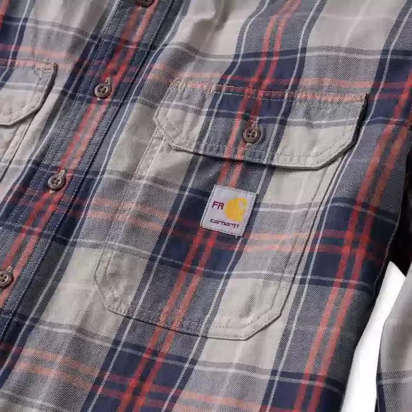 Camisa de hombre de sarga a cuadros, corte holgado y manguitos largos - Camisas ignífugas