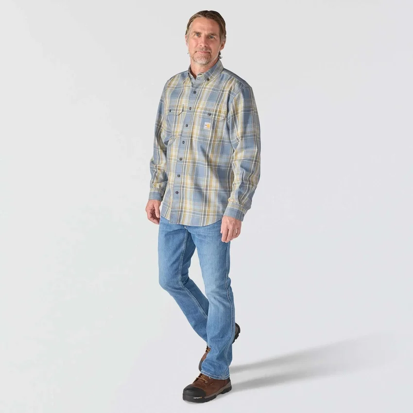 Camisa de hombre de sarga a cuadros, corte holgado y manguitos largos - Camisas ignífugas