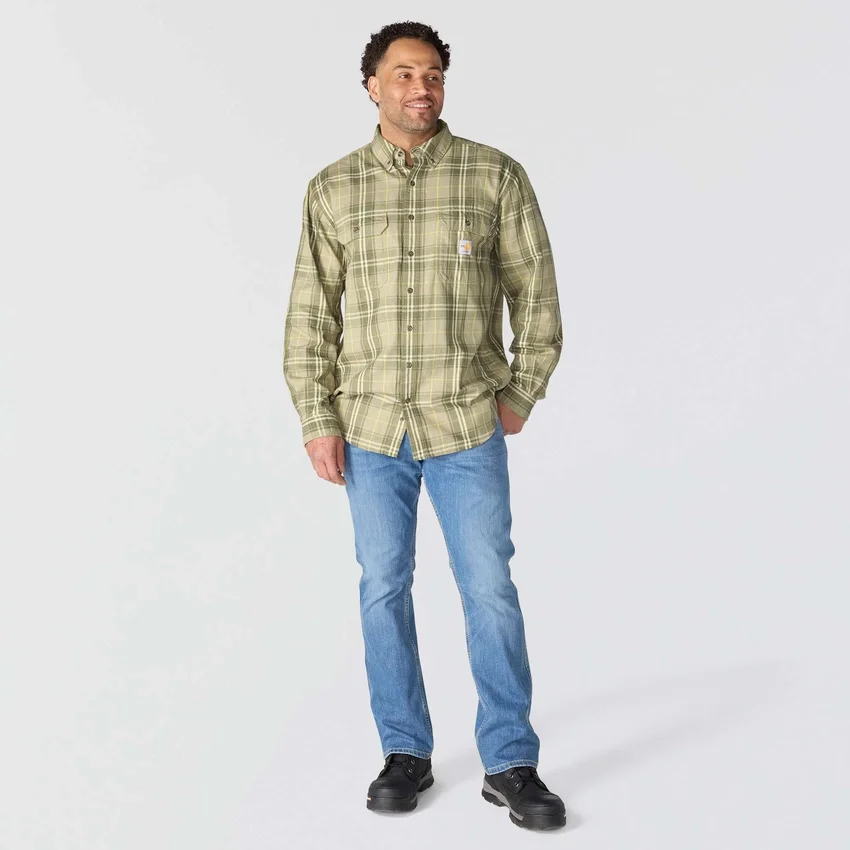 Camisa de hombre de sarga a cuadros, corte holgado y manguitos largos - Camisas ignífugas