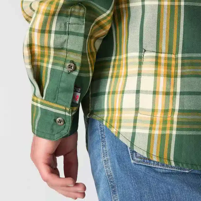 Camisa de hombre de sarga a cuadros, corte holgado y manguitos largos - Camisas ignífugas