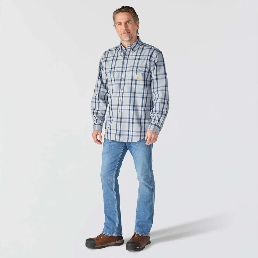 Camisa de hombre de sarga a cuadros, corte holgado y manguitos largos - Camisas ignífugas