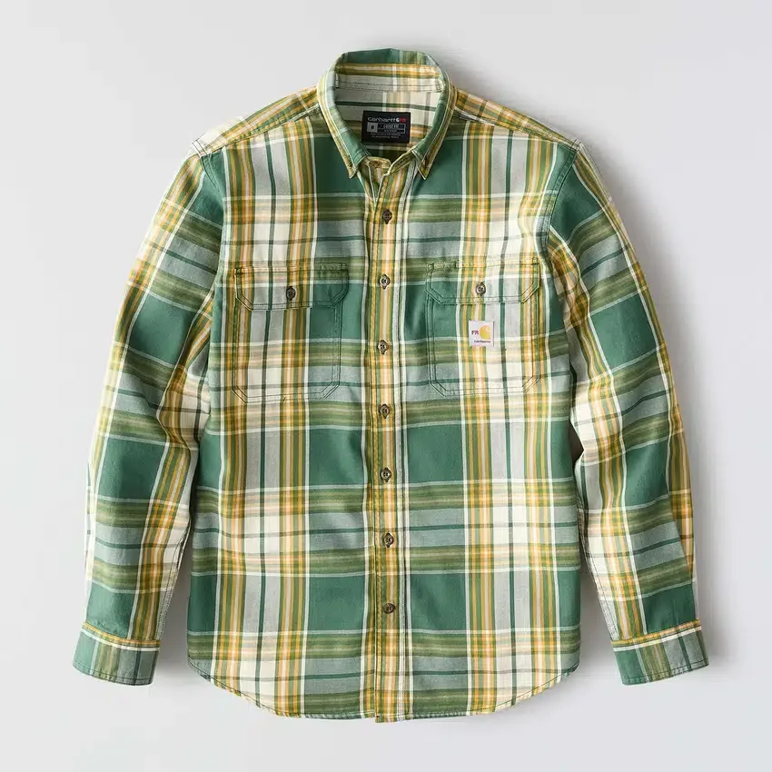 Camisa de hombre de sarga a cuadros, corte holgado y manguitos largos - Camisas ignífugas