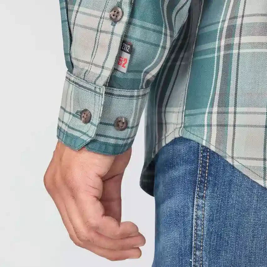Camisa de hombre de sarga a cuadros, corte holgado y manguitos largos - Camisas ignífugas