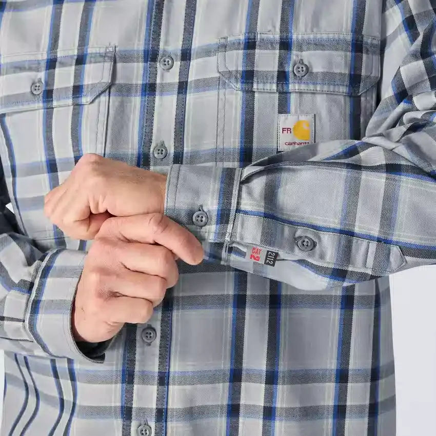 Camisa de hombre de sarga a cuadros, corte holgado y manguitos largos - Camisas ignífugas