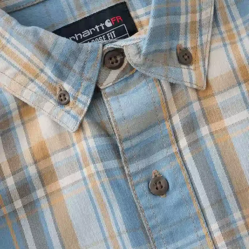 Camisa de hombre de sarga a cuadros, corte holgado y manguitos largos - Camisas ignífugas