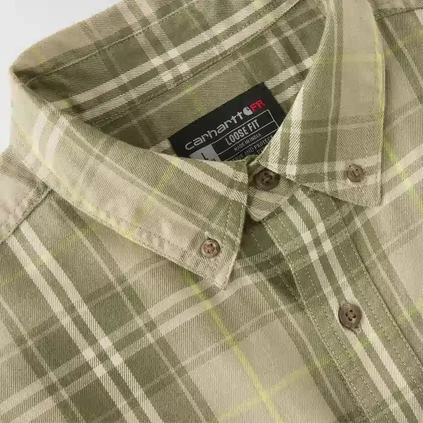 Camisa de hombre de sarga a cuadros, corte holgado y manguitos largos - Camisas ignífugas
