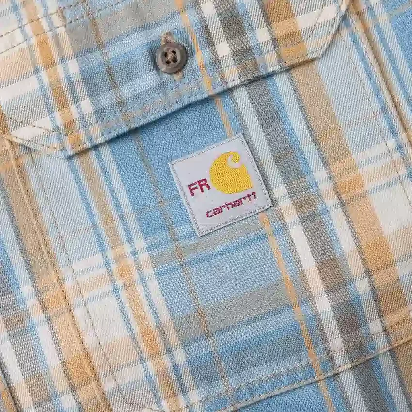 Camisa de hombre de sarga a cuadros, corte holgado y manguitos largos - Camisas ignífugas