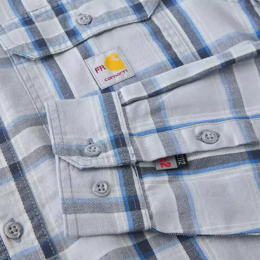 Camisa de hombre de sarga a cuadros, corte holgado y manguitos largos - Camisas ignífugas