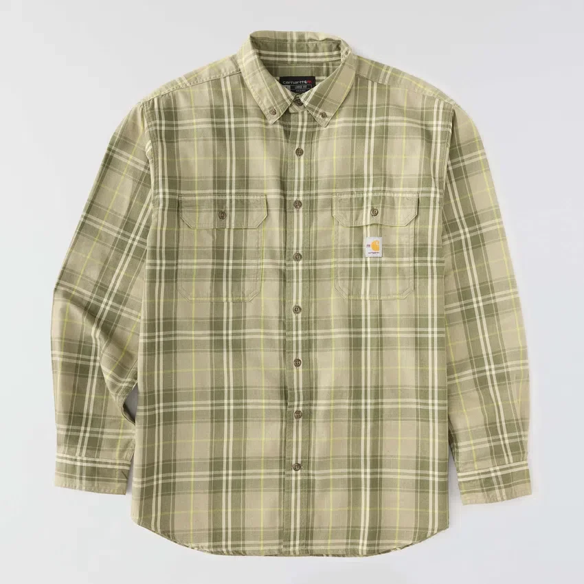 Camisa de hombre de sarga a cuadros, corte holgado y manguitos largos - Camisas ignífugas