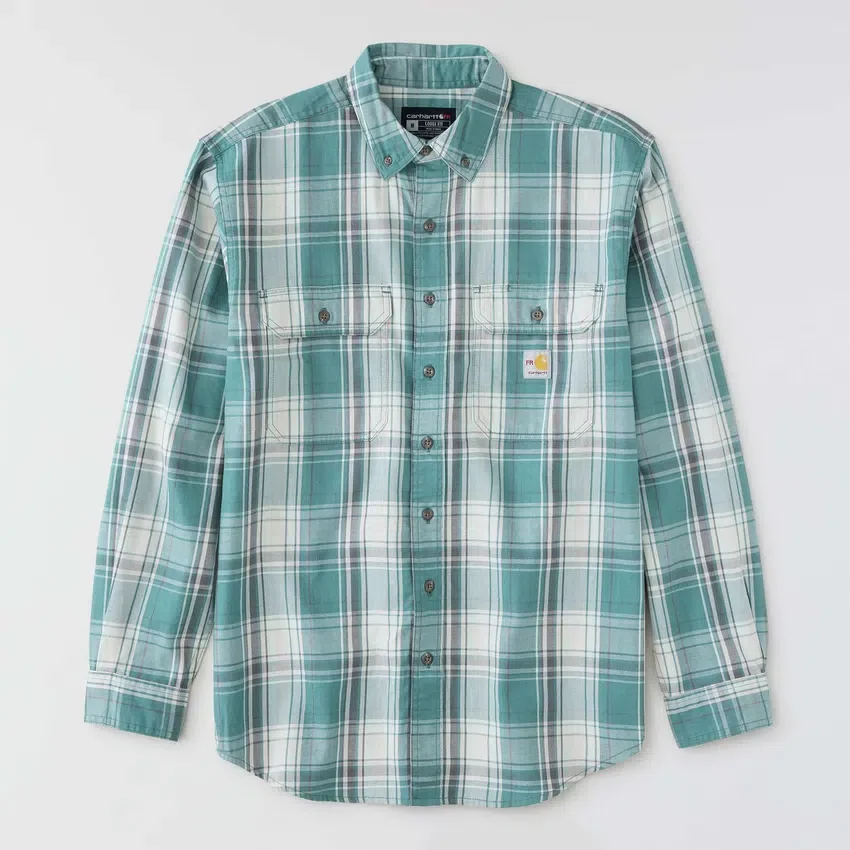 Camisa de hombre de sarga a cuadros, corte holgado y manguitos largos - Camisas ignífugas