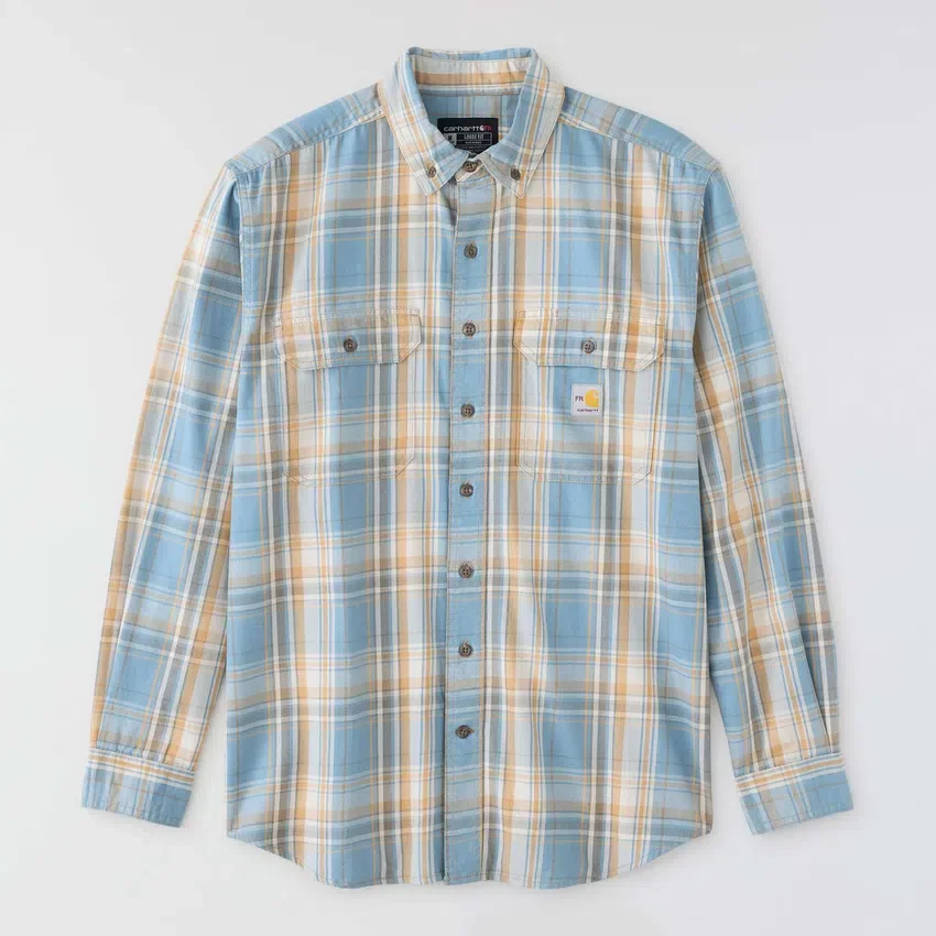 Camisa de hombre de sarga a cuadros, corte holgado y manguitos largos - Camisas ignífugas