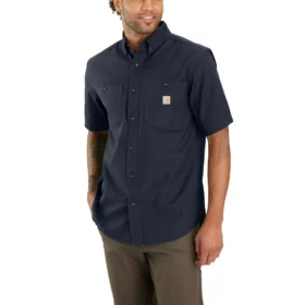 Camisa de lona de manguitos cortos de corte holgado Windham para hombre