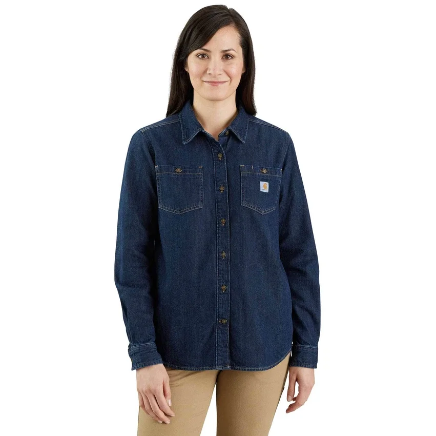 Camisas de denim de manguitos largos de peso medio y corte holgado para mujer