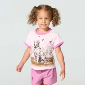 Camisas de manguitos con cuello redondo y estampado de perritos para niñas (niñas pequeñas/niños pequeños)