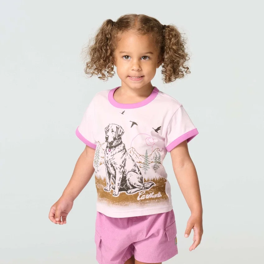 Camisas de manguitos con cuello redondo y estampado de perritos para niñas (niñas pequeñas/niños pequeños)