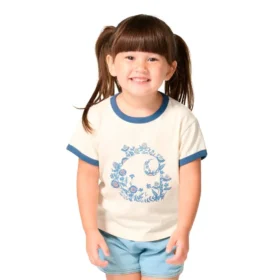 Camisas de manguitos con estampado floral «C» y cuello ribeteado para niña (niños pequeños/niños/jóvenes)
