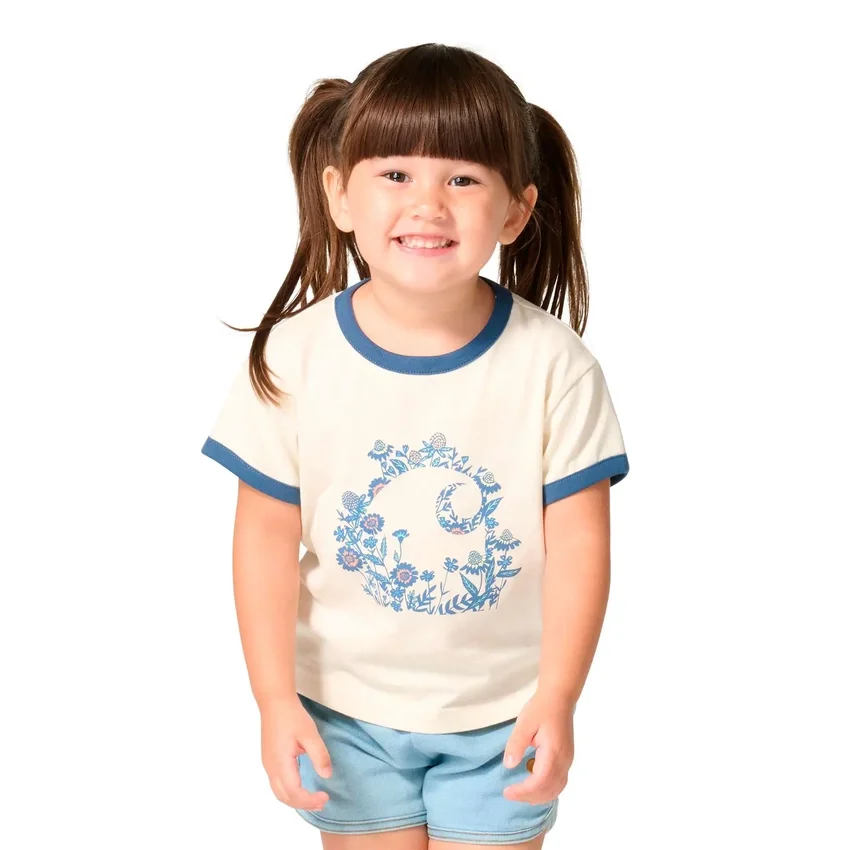Camisas de manguitos con estampado floral «C» y cuello ribeteado para niña (niños pequeños/niños/jóvenes)
