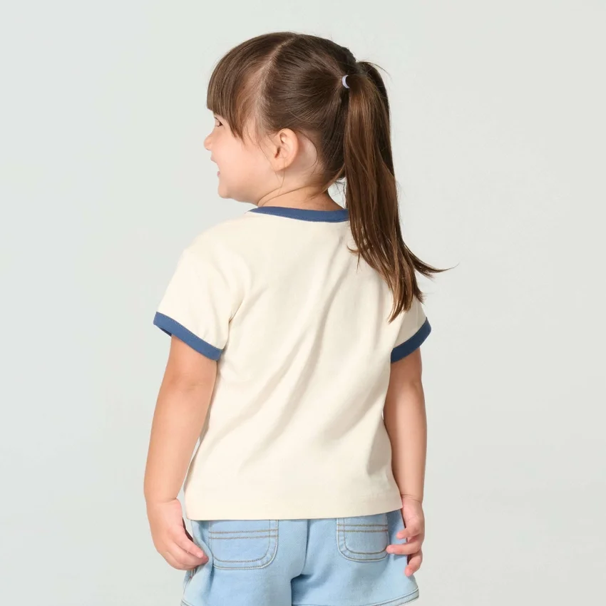 Camisas de manguitos con estampado floral «C» y cuello ribeteado para niña (niños pequeños/niños/jóvenes)