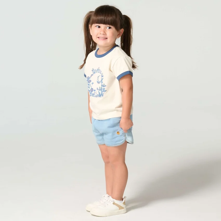 Camisas de manguitos con estampado floral «C» y cuello ribeteado para niña (niños pequeños/niños/jóvenes)