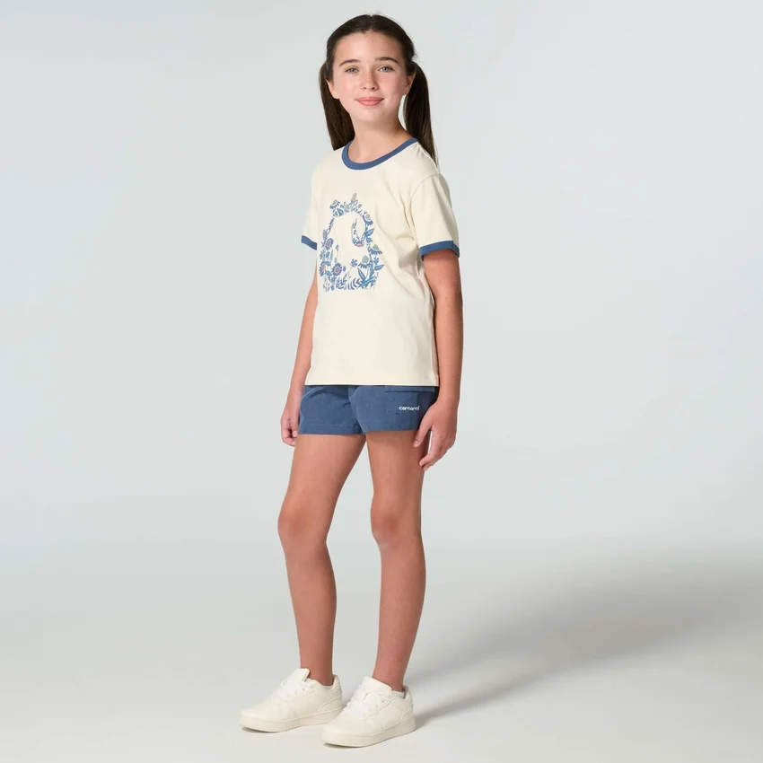 Camisas de manguitos con estampado floral «C» y cuello ribeteado para niña (niños pequeños/niños/jóvenes)